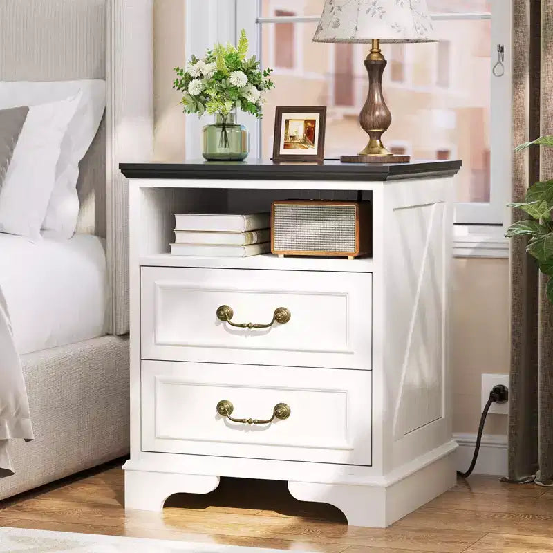 Besiost Lot de 2 commodes de rangement pour ferme, tables de chevet avec station de charge et tiroir