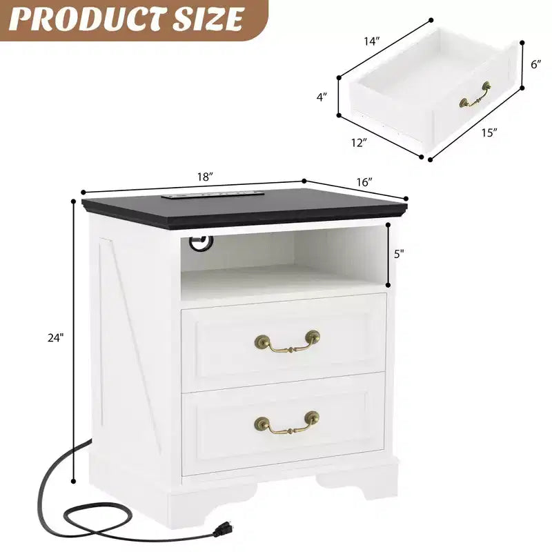 Besiost Lot de 2 commodes de rangement pour ferme, tables de chevet avec station de charge et tiroir