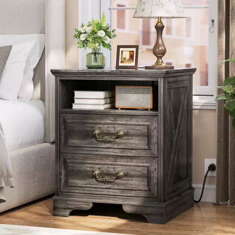 Besiost Lot de 2 commodes de rangement pour ferme, tables de chevet avec station de charge et tiroir