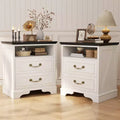 Besiost Farmhouse Storage Dresser Set of 2 , Night Stands with Charging Station and Drawer