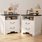 Besiost Farmhouse Storage Dresser Set of 2 , Night Stands with Charging Station and Drawer