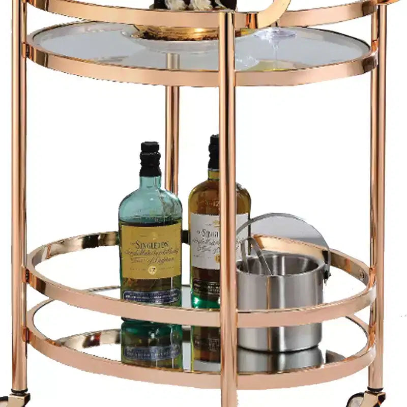 Desserte Royal Hampton en métal ovale, verre transparent et cuivre