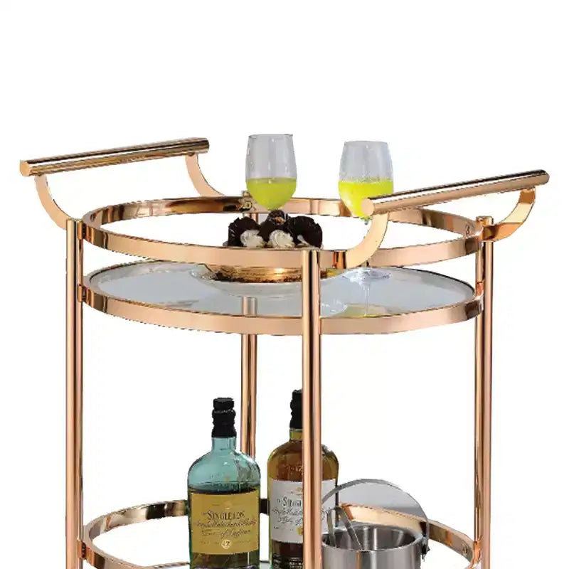 Desserte Royal Hampton en métal ovale, verre transparent et cuivre