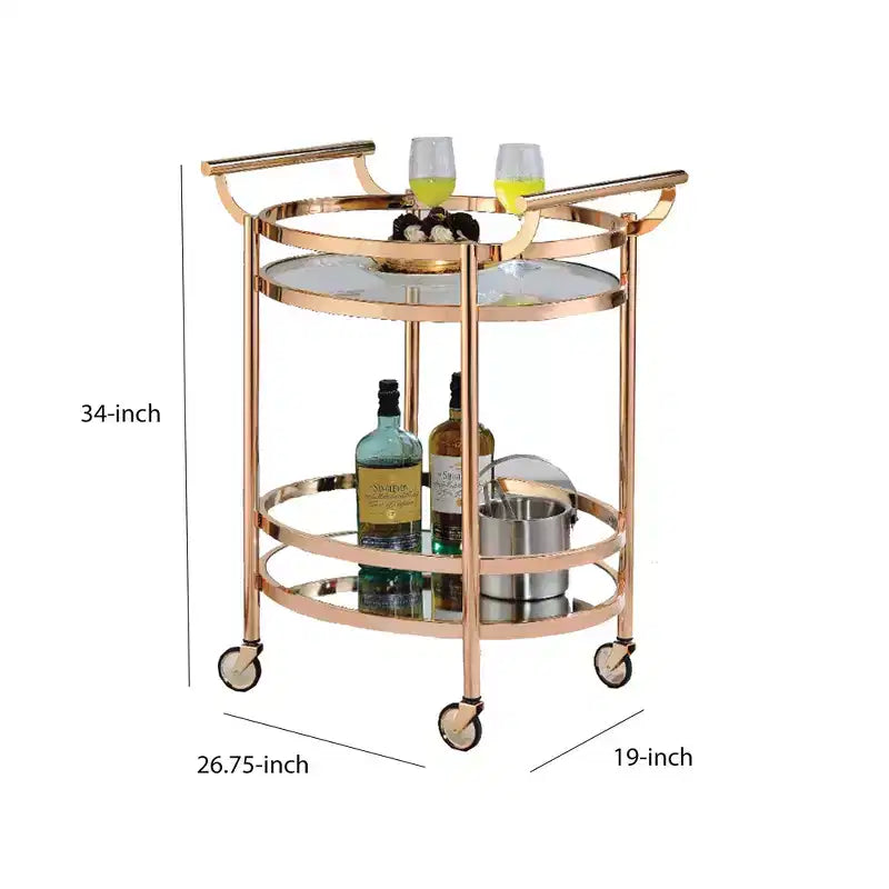 Desserte Royal Hampton en métal ovale, verre transparent et cuivre