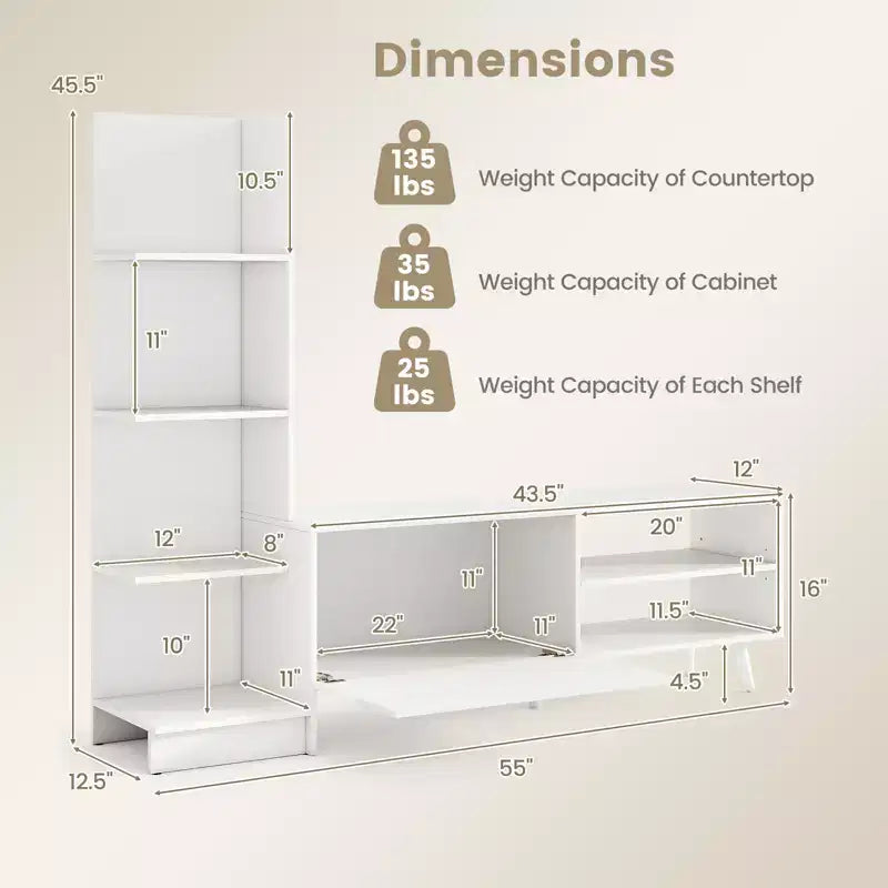 Meuble TV Costway pour téléviseurs jusqu'à 50'' Meuble TV moderne Centre de divertissement multimédia avec étagère à livres et étagère réglable à 3 positions