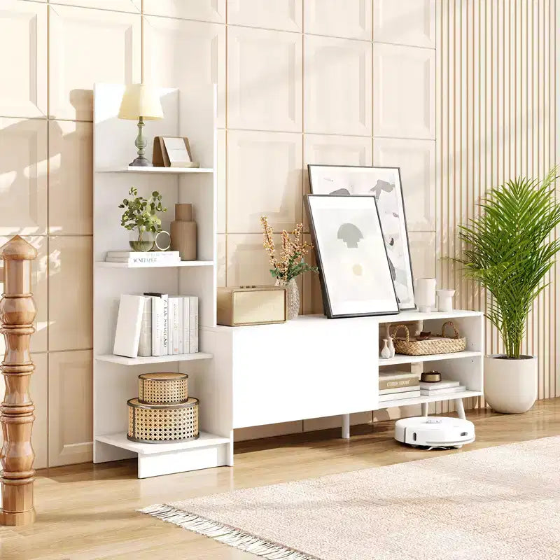 Meuble TV Costway pour téléviseurs jusqu'à 50'' Meuble TV moderne Centre de divertissement multimédia avec étagère à livres et étagère réglable à 3 positions