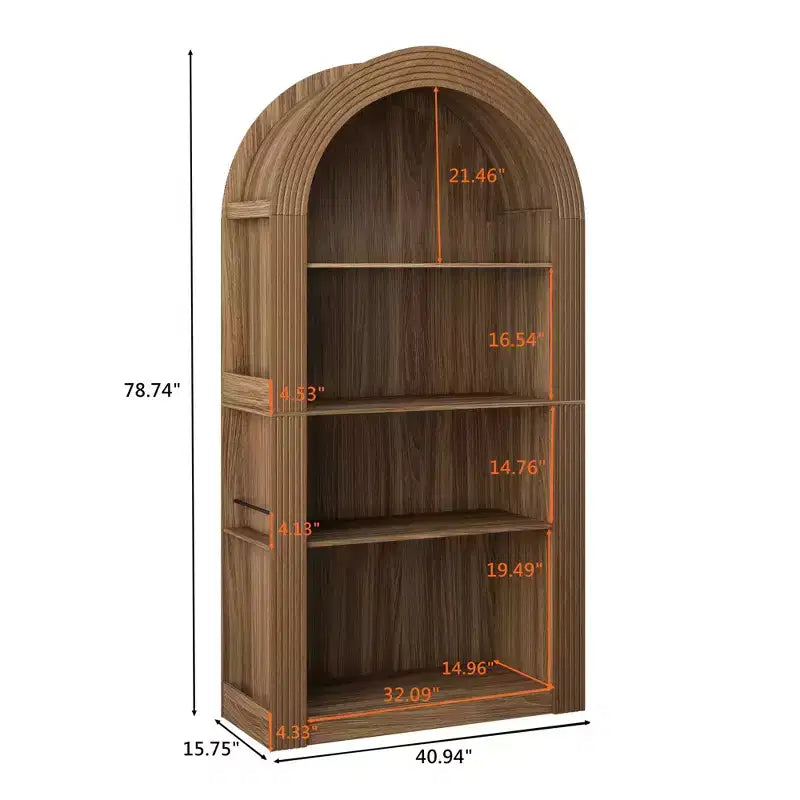 Étagère haute Okak Mid Century à 4 niveaux avec arc, vitrine en bois, étagère de rangement ouverte pour bureau, salon