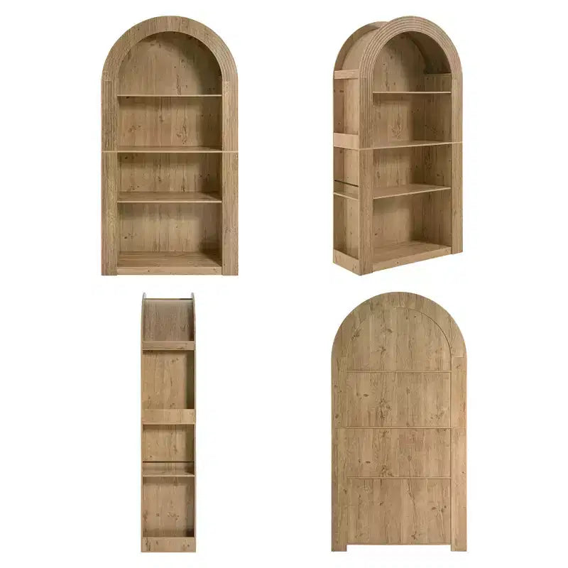 Étagère haute Okak Mid Century à 4 niveaux avec arc, vitrine en bois, étagère de rangement ouverte pour bureau, salon