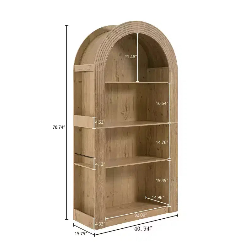 Étagère haute Okak Mid Century à 4 niveaux avec arc, vitrine en bois, étagère de rangement ouverte pour bureau, salon