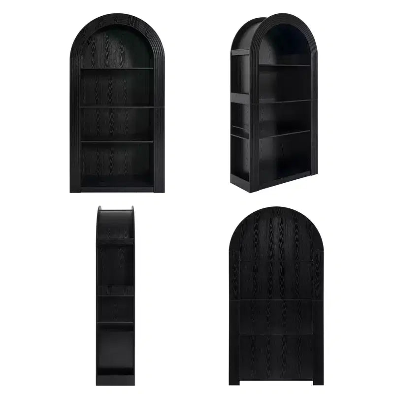 Étagère haute Okak Mid Century à 4 niveaux avec arc, vitrine en bois, étagère de rangement ouverte pour bureau, salon