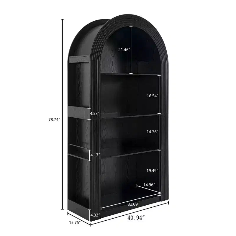 Étagère haute Okak Mid Century à 4 niveaux avec arc, vitrine en bois, étagère de rangement ouverte pour bureau, salon