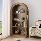 Étagère haute Okak Mid Century à 4 niveaux avec arc, vitrine en bois, étagère de rangement ouverte pour bureau, salon