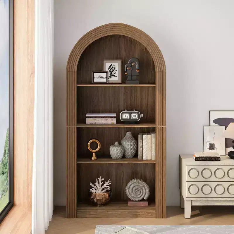 Étagère haute Okak Mid Century à 4 niveaux avec arc, vitrine en bois, étagère de rangement ouverte pour bureau, salon
