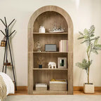 Étagère haute Okak Mid Century à 4 niveaux avec arc, vitrine en bois, étagère de rangement ouverte pour bureau, salon