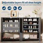 Meuble à chaussures en rotin pour entrée, étagère de rangement étroite de style ferme à 5 niveaux avec 2 portes et étagère ouverte pour couloir et salon
