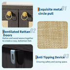 Meuble à chaussures en rotin pour entrée, étagère de rangement étroite de style ferme à 5 niveaux avec 2 portes et étagère ouverte pour couloir et salon