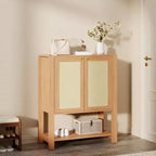 Meuble à chaussures en rotin pour entrée, étagère de rangement étroite de style ferme à 5 niveaux avec 2 portes et étagère ouverte pour couloir et salon