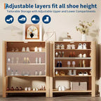 Meuble à chaussures en rotin pour entrée, étagère de rangement étroite de style ferme à 5 niveaux avec 2 portes et étagère ouverte pour couloir et salon