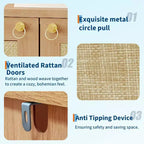 Meuble à chaussures en rotin pour entrée, étagère de rangement étroite de style ferme à 5 niveaux avec 2 portes et étagère ouverte pour couloir et salon