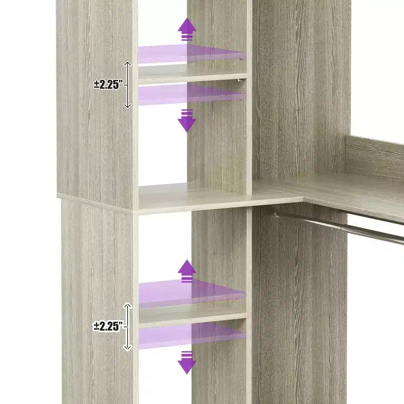 Besiost Organisateur de placard d'angle autoportant avec étagères tour, système de rangement peu encombrant avec tringles à vêtements