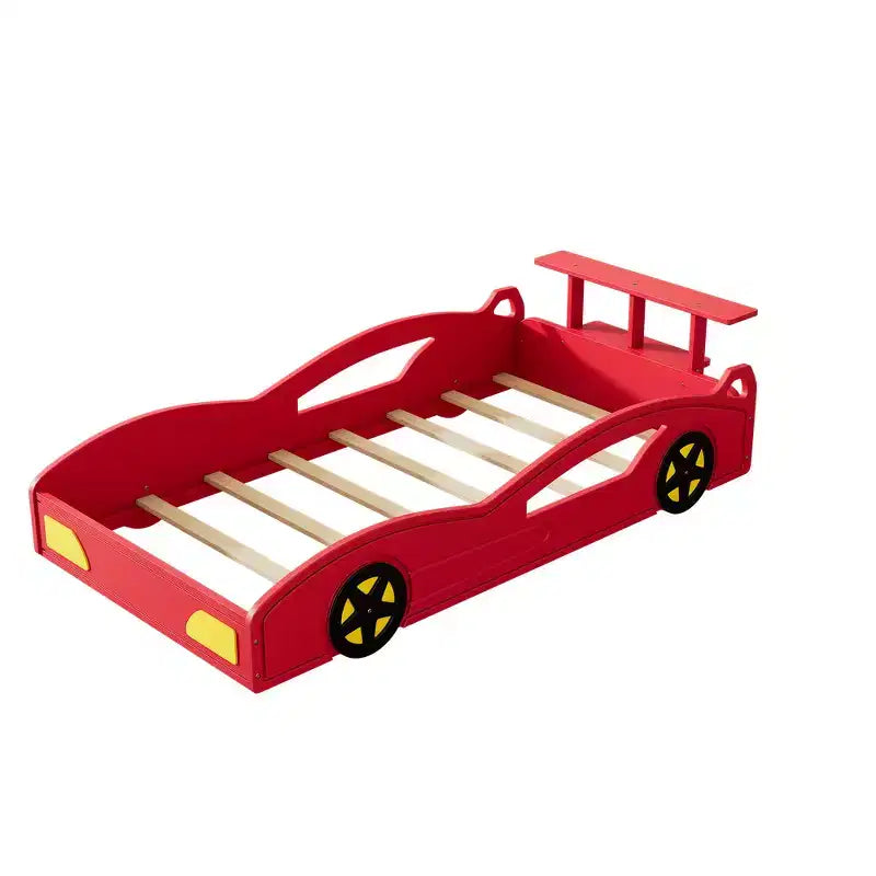 Lit de course double en bois Whisen et lit plateforme en forme de voiture avec roues