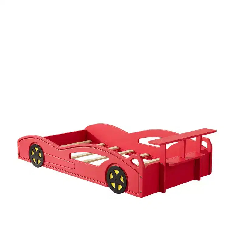 Lit de course double en bois Whisen et lit plateforme en forme de voiture avec roues