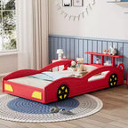 Lit de course double en bois Whisen et lit plateforme en forme de voiture avec roues