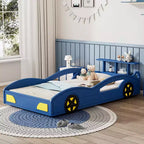 Whisen Twin Wooden Race Car Bed & Car-Shaped Platform Bed Frame with Wheels