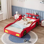 Lit de course double en bois Whisen et lit plateforme en forme de voiture avec roues