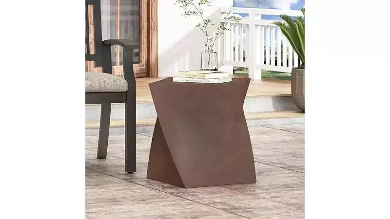 Small Round Coffee Table, Outdoor Side End Sofa Table, Magnesium Oxide Decorative Furniture for Apartment, Home Office, Brown