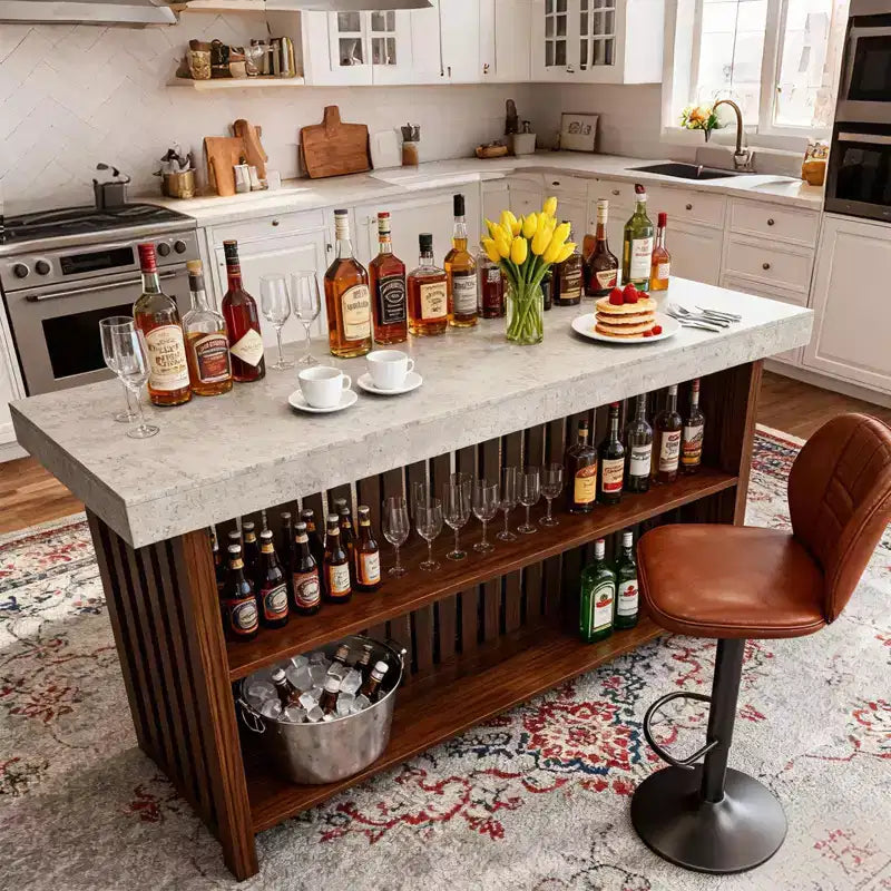 COZONY 63 Grande unité de bar à domicile, table de pub îlot de cuisine à 2 niveaux avec repose-pieds, table de bar à café moderne