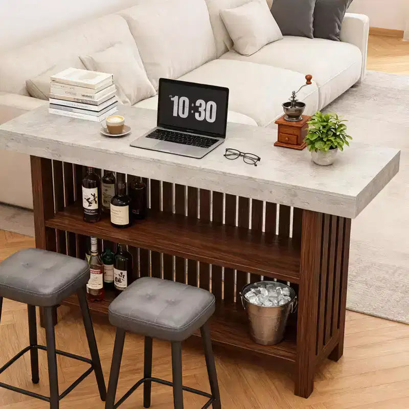COZONY 63 Grande unité de bar à domicile, table de pub îlot de cuisine à 2 niveaux avec repose-pieds, table de bar à café moderne