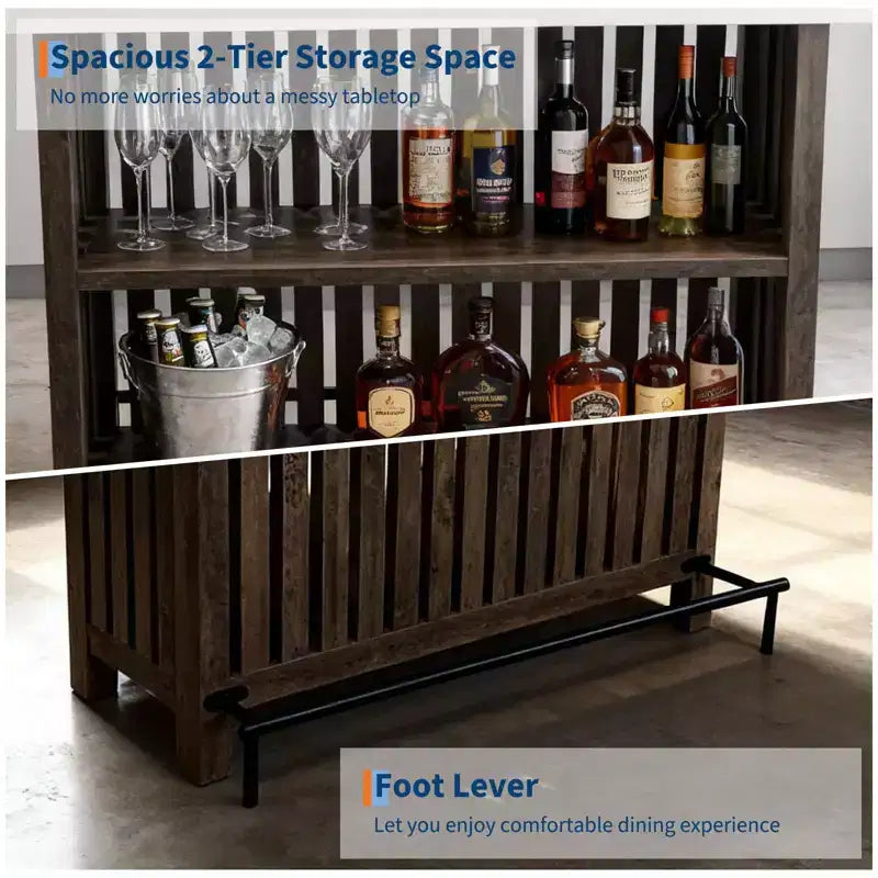 COZONY 63 Grande unité de bar à domicile, table de pub îlot de cuisine à 2 niveaux avec repose-pieds, table de bar à café moderne
