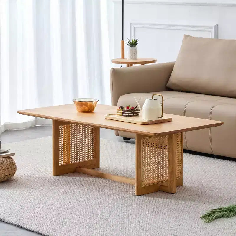 Table basse rectangulaire rustique en bois GDFStudio Greer avec imitation rotin