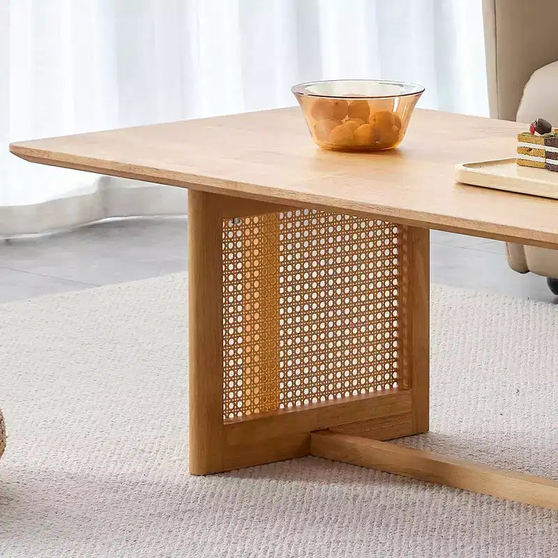 Table basse rectangulaire rustique en bois GDFStudio Greer avec imitation rotin