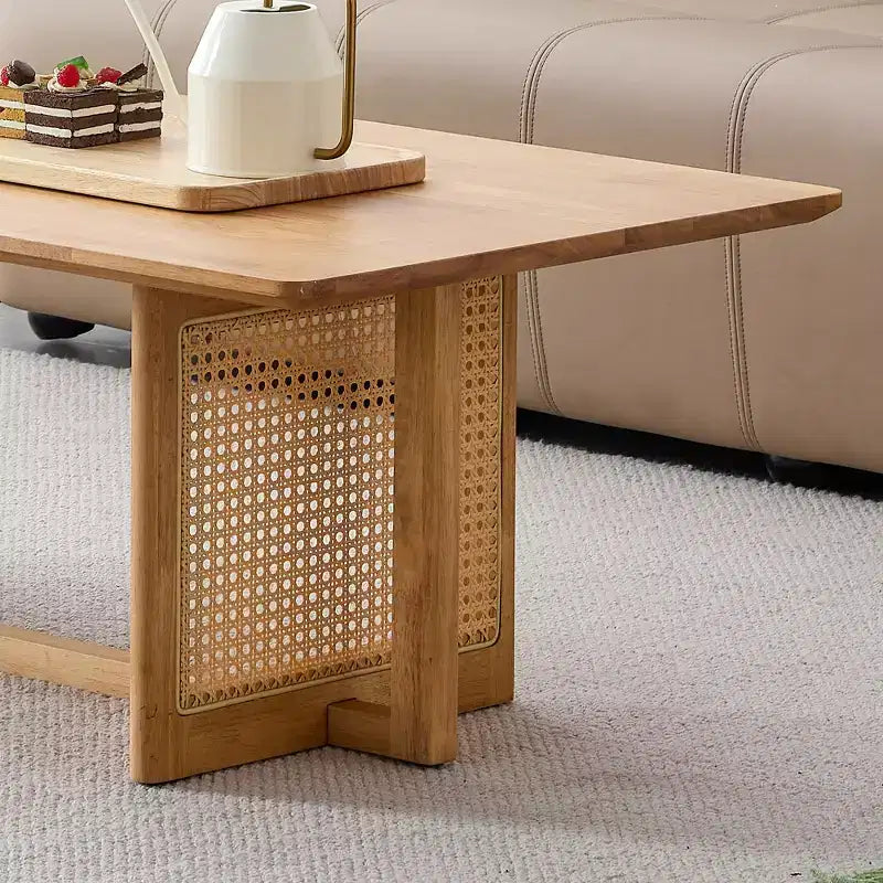 Table basse rectangulaire rustique en bois GDFStudio Greer avec imitation rotin