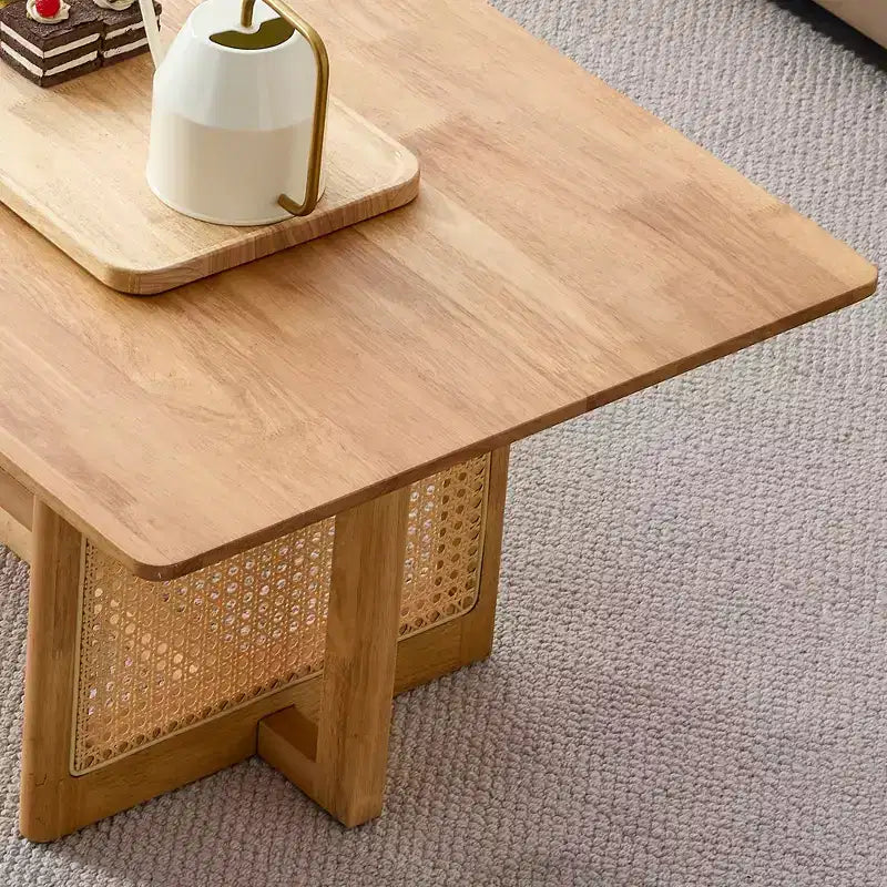 Table basse rectangulaire rustique en bois GDFStudio Greer avec imitation rotin