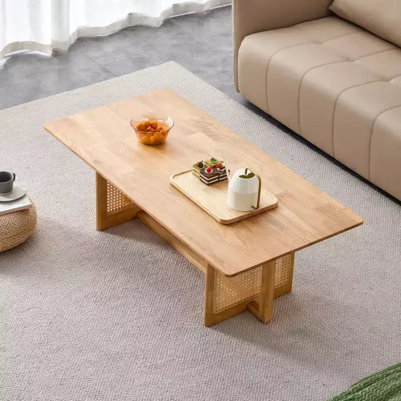 Table basse rectangulaire rustique en bois GDFStudio Greer avec imitation rotin