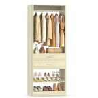 Besiost Meuble de rangement de placard 25 pouces avec tiroirs en bois et étagère à chaussures, système de placard autoportant avec tringles à vêtements -