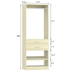 Besiost Meuble de rangement de placard 25 pouces avec tiroirs en bois et étagère à chaussures, système de placard autoportant avec tringles à vêtements -