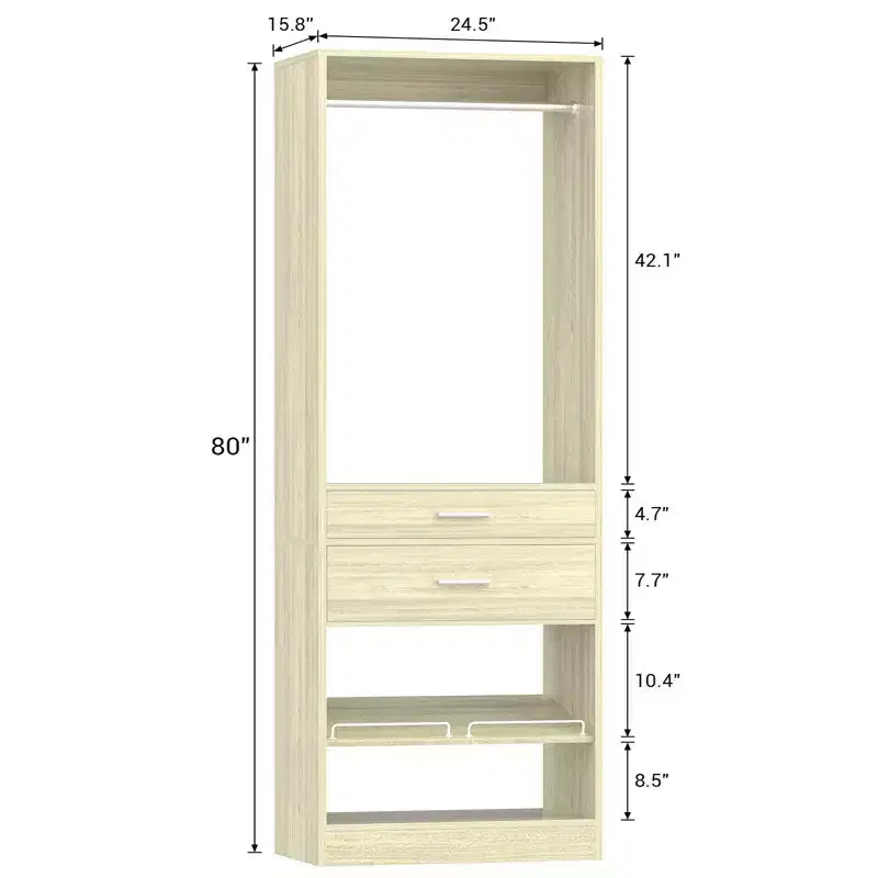 Besiost Meuble de rangement de placard 25 pouces avec tiroirs en bois et étagère à chaussures, système de placard autoportant avec tringles à vêtements -