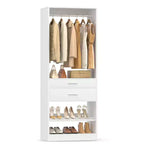 Besiost Meuble de rangement de placard 25 pouces avec tiroirs en bois et étagère à chaussures, système de placard autoportant avec tringles à vêtements -