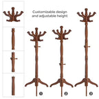 Porte-manteau en bois massif, support autoportant avec 11 crochets et base à trépied, capacité de 55 kg pour l'entrée et le couloir
