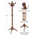 Porte-manteau en bois massif, support autoportant avec 11 crochets et base à trépied, capacité de 55 kg pour l'entrée et le couloir