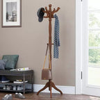 Solid Wood Coat Stand, Freestanding Hall Tree with 11 Hooks & Triple Leg Base, 121 lb Capacity for Entryway Hallway