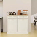 MAYEERTY White Kitchen Trash Cabinet, 2 Drawers + 2-Compartment Tilt-Out Organizer for Waste Sorting