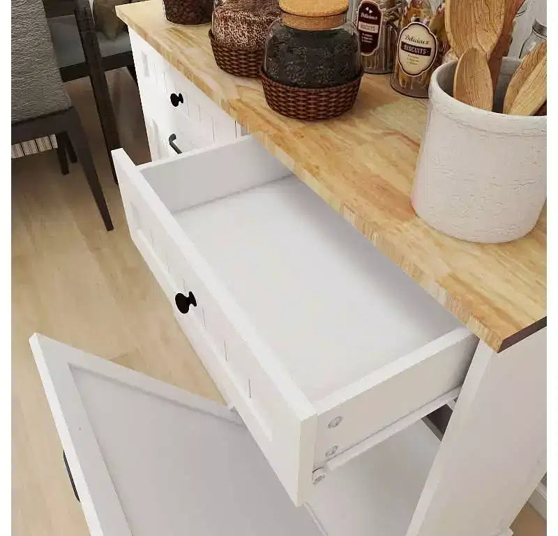 MAYEERTY Meuble de cuisine blanc avec tiroir poubelle, 2 tiroirs + organiseur basculant à 2 compartiments pour le tri des déchets