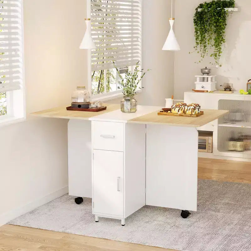 Table à manger pliante Besiost avec tiroirs et placards
