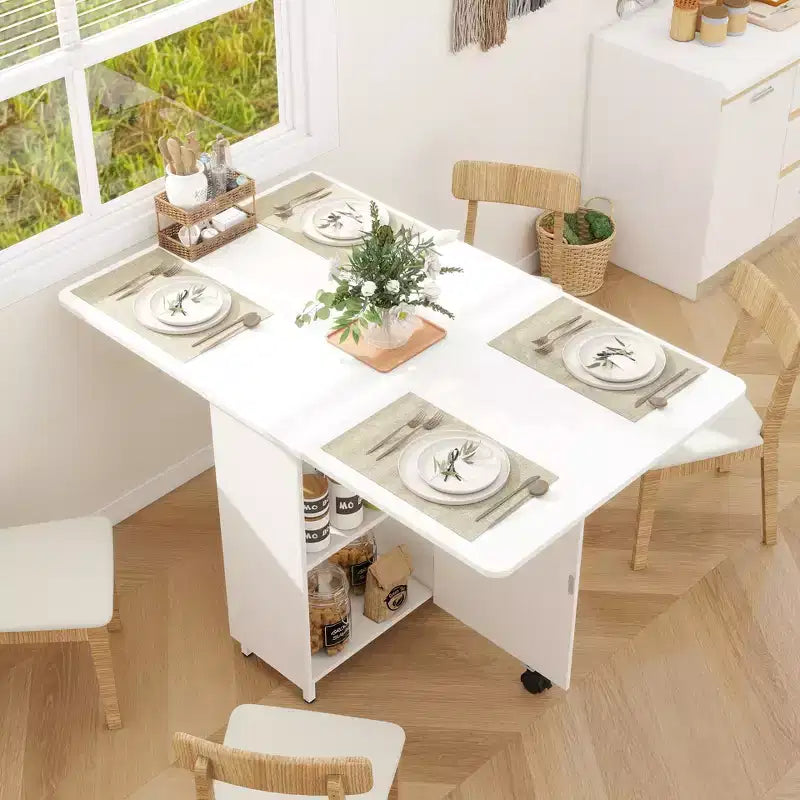 Table à manger pliante Besiost avec tiroirs et placards