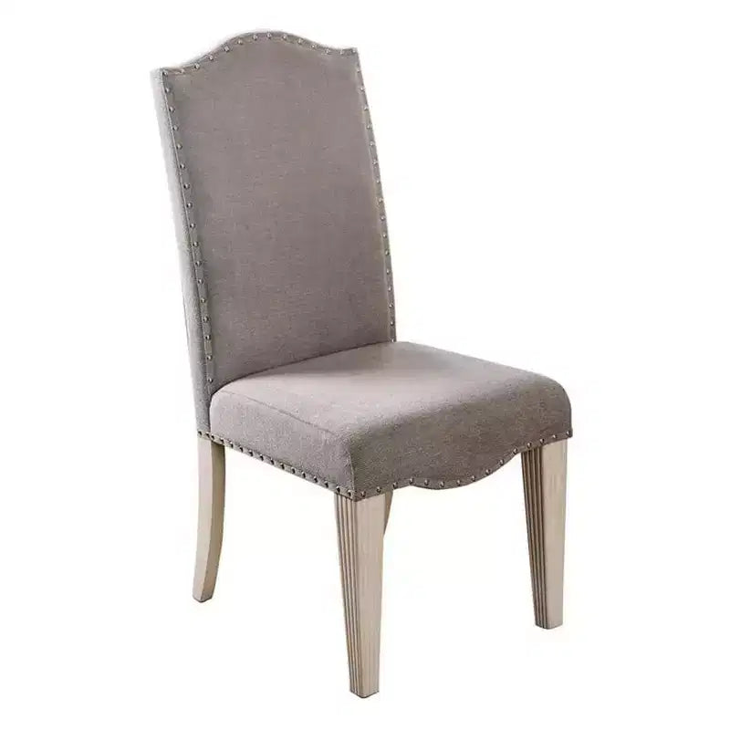 Chaise d'appoint en bois rembourrée en tissu Royal Hampton, blanc et gris, lot de deux